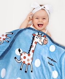 Babyhug Premium Reversible Plush Soft & Warm Double Layer Blanket Giraffe Print - Blue