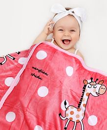 Babyhug Premium Reversible Plush Soft & Warm Double Layer Blanket Giraffe Print - Pink