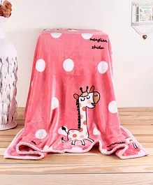 Babyhug Premium Reversible Plush Soft & Warm Double Layer Blanket Giraffe Print - Pink