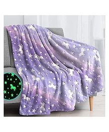 Happy Hues Glow in The Dark Blanket Unicorn Print - Purple