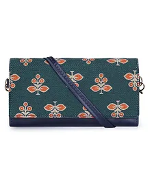 The Clownfish Jolene Printed Handicraft Fabric & Vegan Leather Wallet - Dark Green