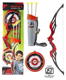 Planet of Toys Big Size Plastic Archery Bow and Arrow Set with Quiver and 3 Suction Arrows and Target -Red