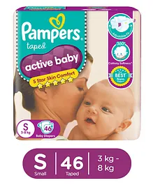 Pampers Active Baby Taped Diapers, Small size diapers, (S) 46 count, taped style custom fit