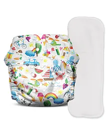 Mother Sparsh Baby Nappers Doodle Doo Cloth Diaper Free Size - Multicolour