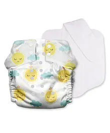 Mother Sparsh Baby Free Size Plant Powered Cloth Diaper Snoozy Sun Print - Multicolor