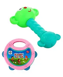 Kids Mandi Non Toxic Plastic Colourful Lovely Attractive Baby Rattle & Teether Toys Set of 2 Pieces - (Multicolour)