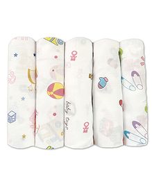 Trance Home Linen Super Soft Cotton Malmal Swaddle Wrap Pack of 5 - Multicolour