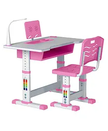SYGA Kids Height Adjustable Desk and Chair Set Study Table Writing Desk with Eye Protection Lamp Bookshelf - Pink