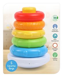 Babyhug Premium 5 Colorful Stacking Rings| Junior Plastic Stack Up Educational Toy| Bath Toy Ring| BIS Certified| Non-Toxic| 12 Months+