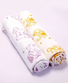 Kaarpas premium Organic Cotton Muslin Baby Wrap Swaddle Adorable Monkey & Elephant, Pack of 2 Large Size