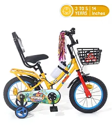 Kids 14 Inch Vibrant Graphics Print Bicycle with Training Wheels - Yellow