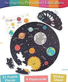 Intelliskills Premium Solar System Puzzle - 47 Pcs| Floor puzzle with 9 activity Flash cards | 24+ stickers | Learn about Space  & Planets |Educator Recommended