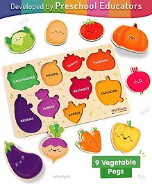 Intelliskills Wooden Hide N' Seek Vegetables Puzzle|Shapes Matching Puzzle | Early Learning & Educational Board Puzzle  - 9 Pieces