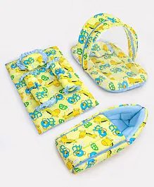 ZOE Bedding Set, Sleeping Bag & Mosquito Net Gadda Combo Set of 3 Monkey Print - Yellow