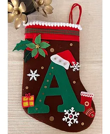 Kalacaree Christmas Theme Initial Personalised Alphabet A & Flower Embellished Stockings Gift Bag - Red