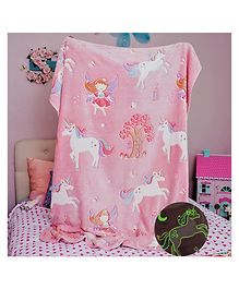 Glow in The Dark Unicorn and Fairy Blanket Bedroom Decor Travel Lightweight Throw Blankets - Pink