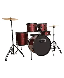 ARCTIC Cosmos Complete Acoustic Drum Kit Drumset with Drumsticks Cymbals and Throne With Hardware - Red