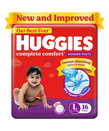 Huggies Wonder Pants India's Fastest Absorbing Diaper Large Size Baby Diaper Pants- 16 Pieces