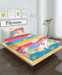 Filymore Unicorn Single Bedsheet For Kids Designer Cartoon Printed Bedsheet For Girls Room Single Bed 240 TC Made With Pure Microfiber 1 Bedsheet  and 1 Pillow Cover - Multicolour