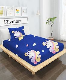 Filymore Single Bedsheet with Unicorn Design and 1 Pillow Cover - Navy Blue