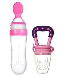 Safe O Kid Veggie Squeezy Spoon and Baby Fruit Nibbler for 0-24 Months (Pink)