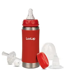 LuvLap 4 In 1 Baby Bottle Cum Sipper Made of SS304 Rust Free Steel Red - 240 ml