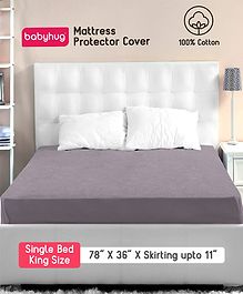 Babyhug Waterproof 100% Terry Cotton Breathable Fitted Mattress Protector Cover- Grey