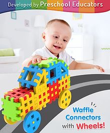 Intelliskills Premium 47-Piece Huge Waffle Connector Building Blocks with Wheels | Multicoloured | Activity Toys | Smooth Edges for Kids | Fun Play with Unlimited Formations Construction Puzzle | Best Gift for Children