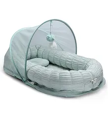Baby Jalebi Personalized Sleep Cloud Baby Nest Baby Gadda Set With inbuilt Mosquito Net - Mint Aqua