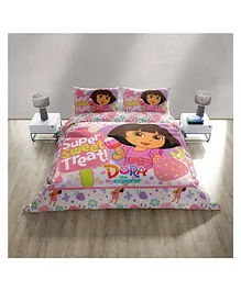 Sassoon Dora Digital Printed Kids Cotton Bedsheet With 2 Pillow Covers in 300tc- Pink