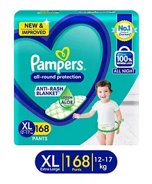 Pampers All round Protection Pants Lotion With Aloe Vera Extra Large Size Baby Diapers - 168 Pieces