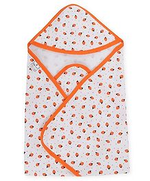 Tinycare Hooded Towel Strawberry Print - White Orange Tinycare Hooded Towel Strawberry Print - White Orange