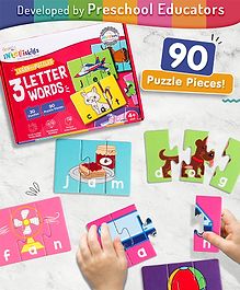 Intelliskills Premium 3 Letter Words Puzzle with 90 Spellng Puzzle Pieces | Learn to Spell | 30 Three Letter Words | Beautiful Colourful Pictures for Visual & Vocabulary Building | BIS Certified | Educator Approved