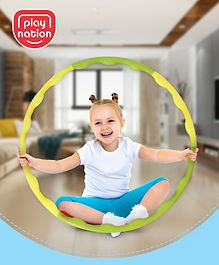 Play Nation Premium Hoop N Loop Detachable Hula Hoop with 26.4 Inch Diameter| 6 Inter-Lockable Pieces Collapsible Exercise Ring for Fitness Gymnastic Kids| Indoor & Outdoor Play Equipment for 3 Years+ Kids| Green and Yellow Color| BIS Certified