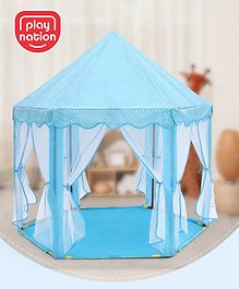 Play Nation Premium Royal Castle Blue Tent Playhouse for Kids (L130 x B130 x H133 cm)| Indoor & Outdoor Jumbo Castle Theme Play Tent with Mosquito Net Design| 6 Side Curtains Hexagon Castle Tent House for 2 Years+ Kids| Birthday Gift| BIS Certified