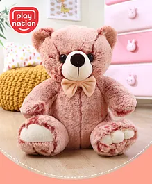 Play Nation Teddy Bear With Bow Soft Toy Peach - Height 30 cm