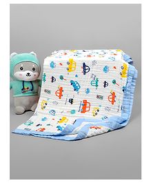 Moms Home Baby Super Soft Absorbent Muslin 6 Layer Towel Cum Blanket Car- Blue