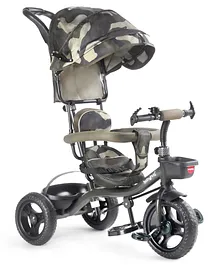 Babyhug Plug & Play Apache Tricycle with Parental Handle and Printed Canopy Military Theme - Green