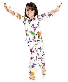 Little Pockets Store Butterfly Print Night Suit - White & Purple Little Pockets Store Butterfly Print Night Suit - White & Purple