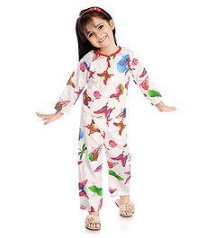 Little Pockets Store Butterfly & Bed Bug Print Night Suit - White & Pink Little Pockets Store Butterfly & Bed Bug Print Night Suit - White & Pink