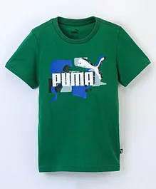 PUMA Cotton Half Sleeves ESS+ STREET ART Logo Tee - Green
