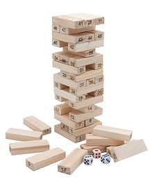 MINDMAKER - 48 Pcs 3 Dice Challenging Wooden Games Blocks for Adults and Kids, Wood Tumbling Tower Stacking Toys with Dices Board Best Educational Puzzle Game (Numerical Stacking Game)