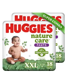 Huggies 100% Organic Cotton Premium Baby Diaper Pants Double Extra Large Size Pack Of 2 - 18 Pieces
