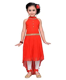 Adiva Sleeveless Embellished Dress With Leggings - Red
