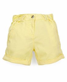 Pinehill Plain Solid Color Shorts With Turn-Up Hem - Yellow Pinehill Plain Solid Color Shorts With Turn-Up Hem - Yellow