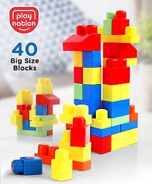 Play Nation Premium 40 Pcs Mega Size First Builders Toddler Blocks| Building and Construction Interlocking Jumbo Blocks with Big Building Storage Bag| Educational and Learning Toy for Pre-School Children| BIS Certified| Non-Toxic