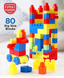 Play Nation Premium 80 Pcs Mega Size First Builders Toddler Blocks| Building and Construction Interlocking Jumbo Blocks with Big Building Storage Bag| Educational and Learning Toy for Pre-School Children| BIS Certified| Non-Toxic