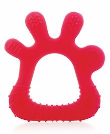 BeeBaby Finger Shape Soft Silicone Teether with Carry Case BPA Free Teething Toy for Babies with Textured Surface for Soothing Gums. 100% Food Grade - Pink