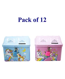 Asera  Unicorn Theme Piggy Bank  with Lock & Key Pack Of 12 - Blue & Pink