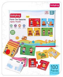 Babyhug 100 Pcs Learn and Match Opposite Colorful Jigsaw Puzzle| 50 Set of 2 Piece Puzzle Montessori Learning and Educational Toy for 2-4 Years Kids| Improves Motor Skills and Hand Eye Co-ordination| Gifting Toy| BIS Certified